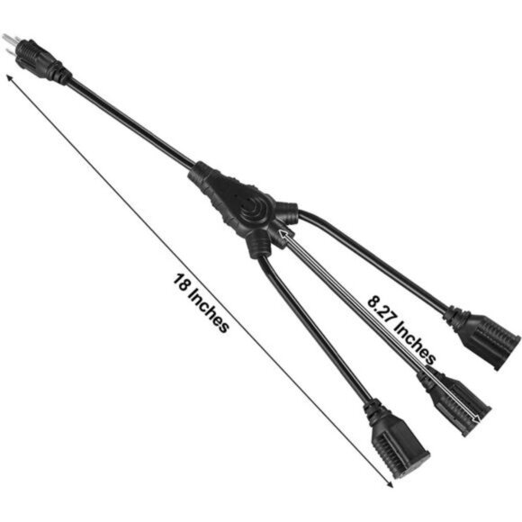 Extension Cord Splitter 1 to 3,18 Inch 16/3 Heavy Duty SJTW Wire,3 Prong Outdoor - Picture 7 of 8